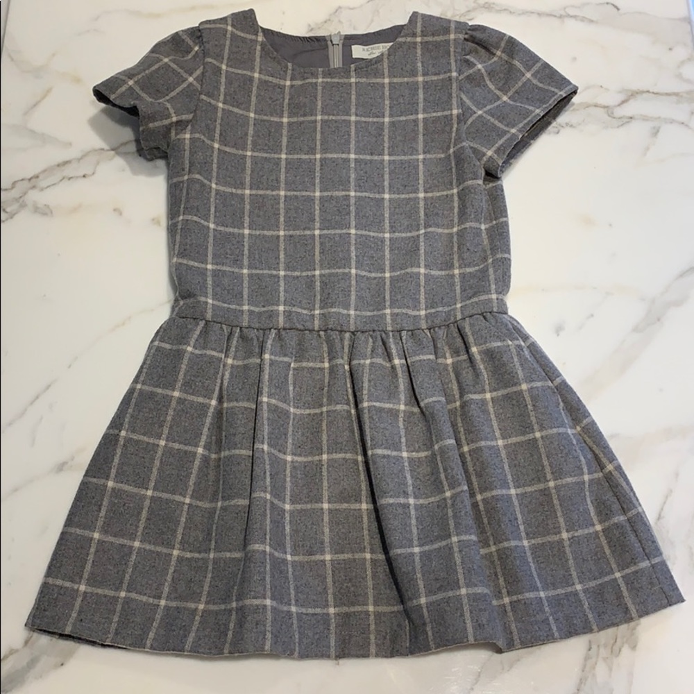 Gray Windowpane Check Plaid Girls Dress